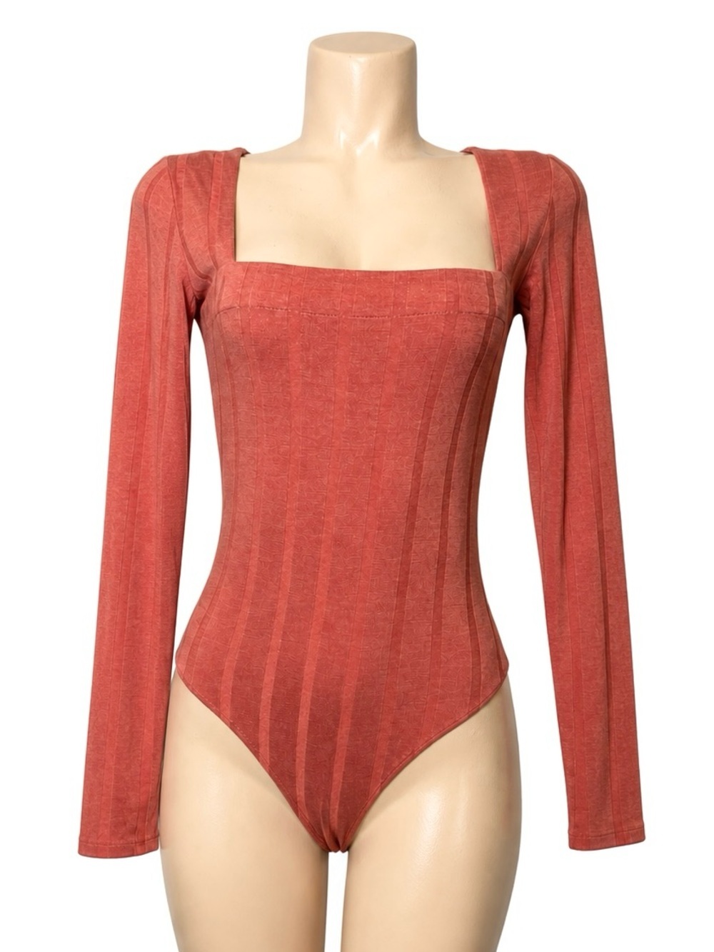Forever 21 Coral Ribbed Square Neck Bodysuit Size M NWOT - Picture 1 of 5
